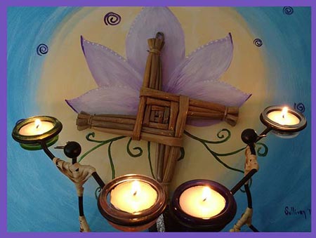 Imbolc Altar with Lotus Painting