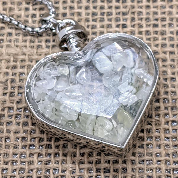Prehnite in a Glass Heart Necklace